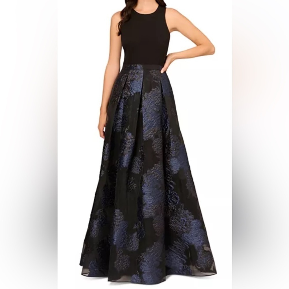 Aidan Mattox Black and Blue Maxi Dress Size 2